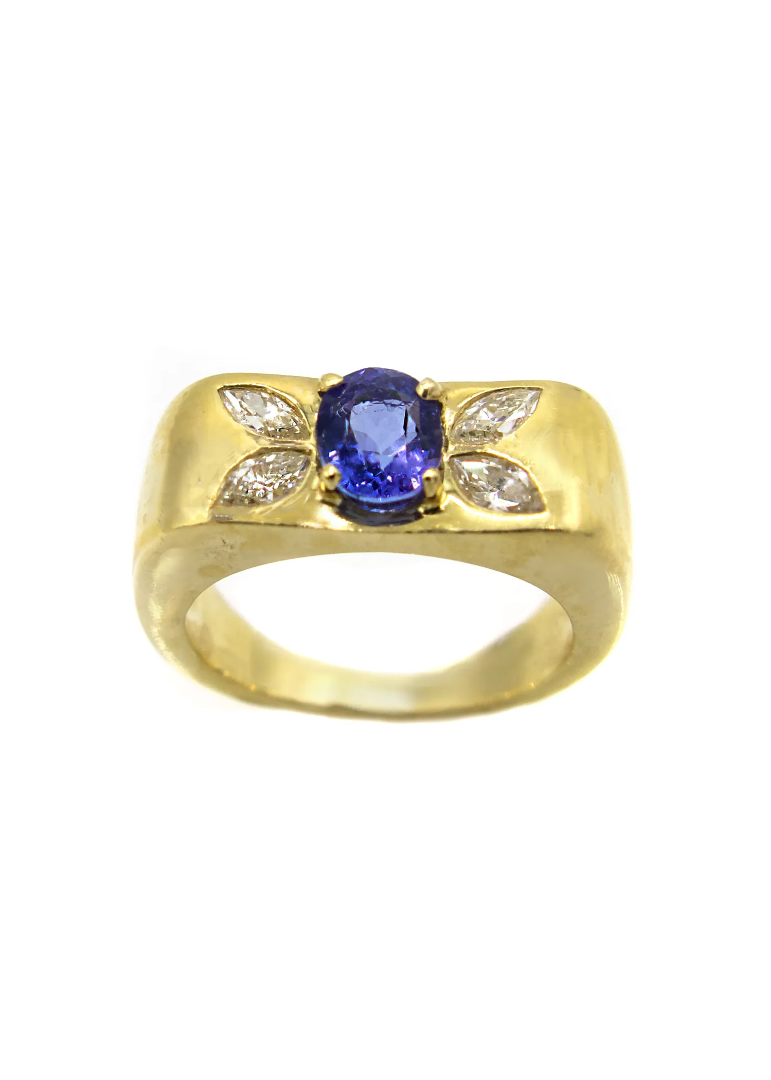 Mid-Century 18K Gold Ring with Tanzanite & Diamond