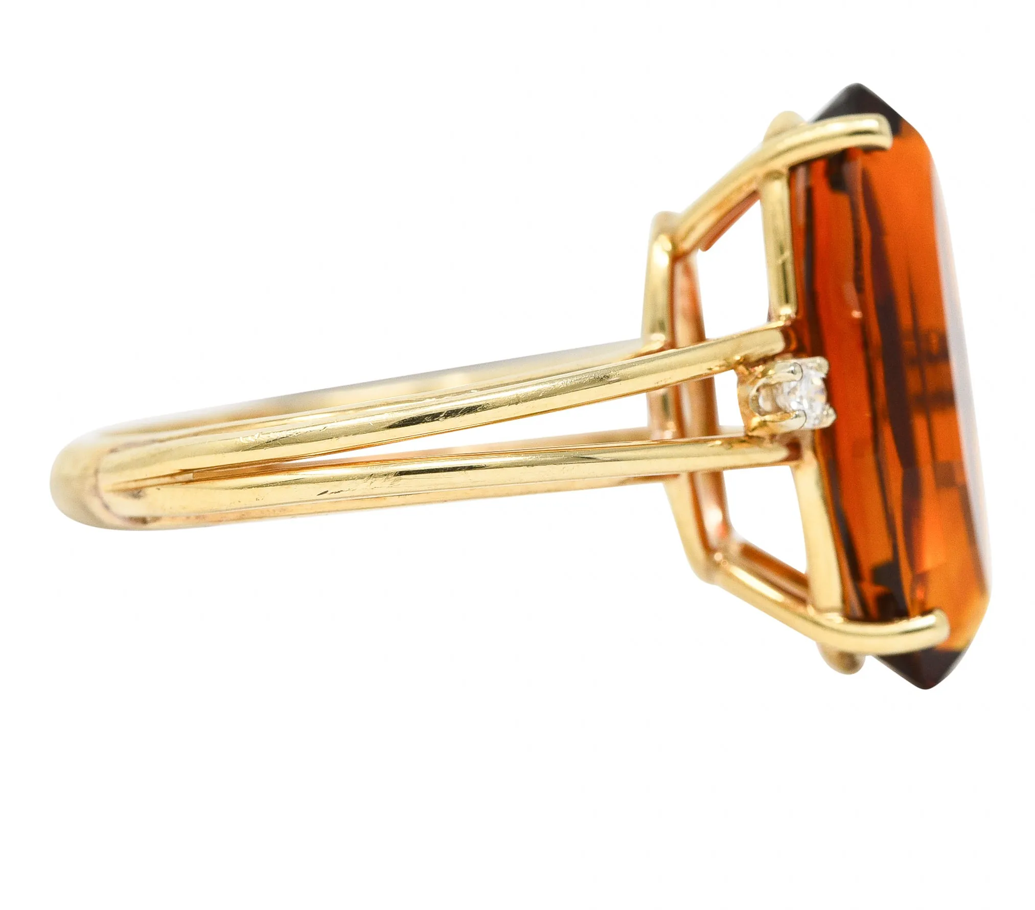 Mid-Century 4.68 CTW Oval Cut Citrine Diamond 14 Karat Yellow Gold Wire Vintage Cocktail Ring