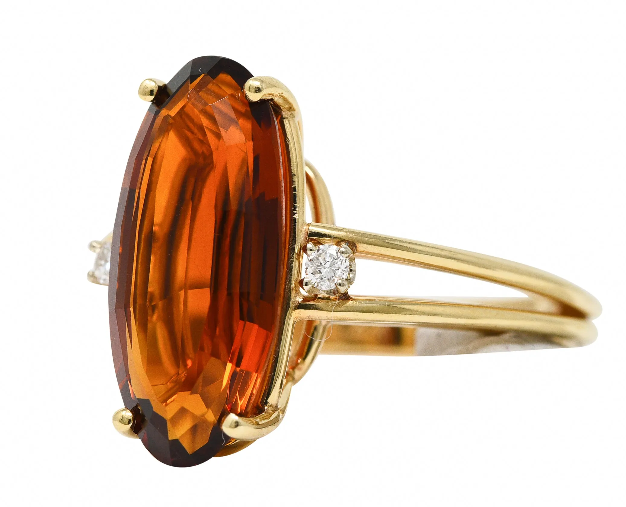 Mid-Century 4.68 CTW Oval Cut Citrine Diamond 14 Karat Yellow Gold Wire Vintage Cocktail Ring