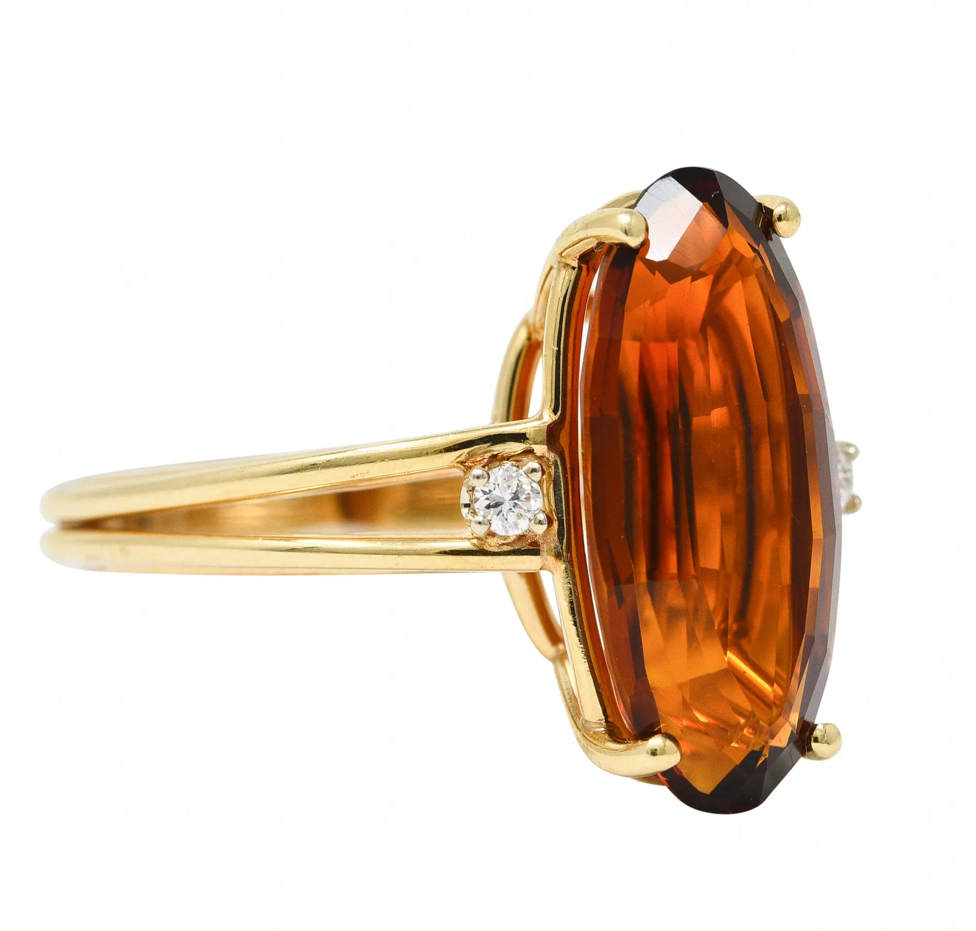 Mid-Century 4.68 CTW Oval Cut Citrine Diamond 14 Karat Yellow Gold Wire Vintage Cocktail Ring