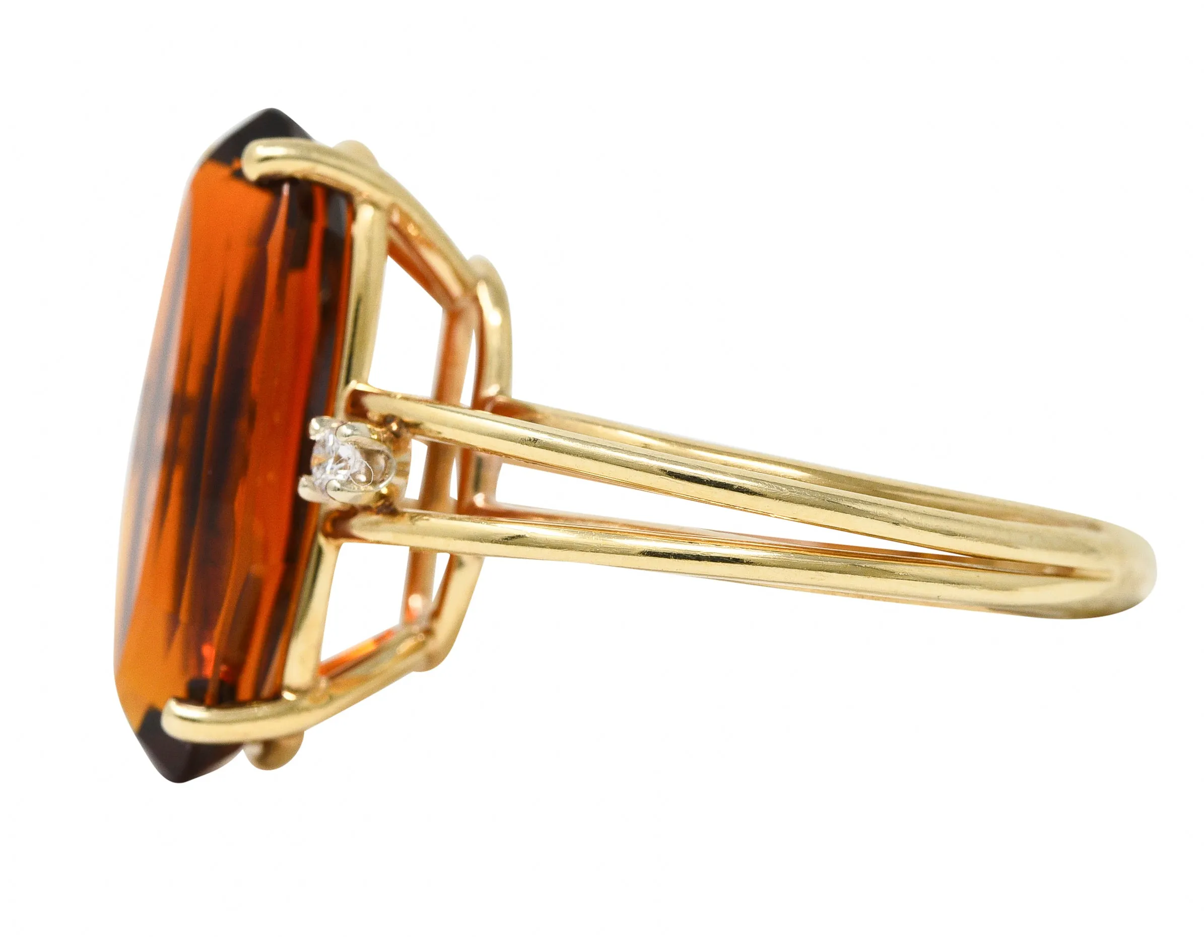 Mid-Century 4.68 CTW Oval Cut Citrine Diamond 14 Karat Yellow Gold Wire Vintage Cocktail Ring