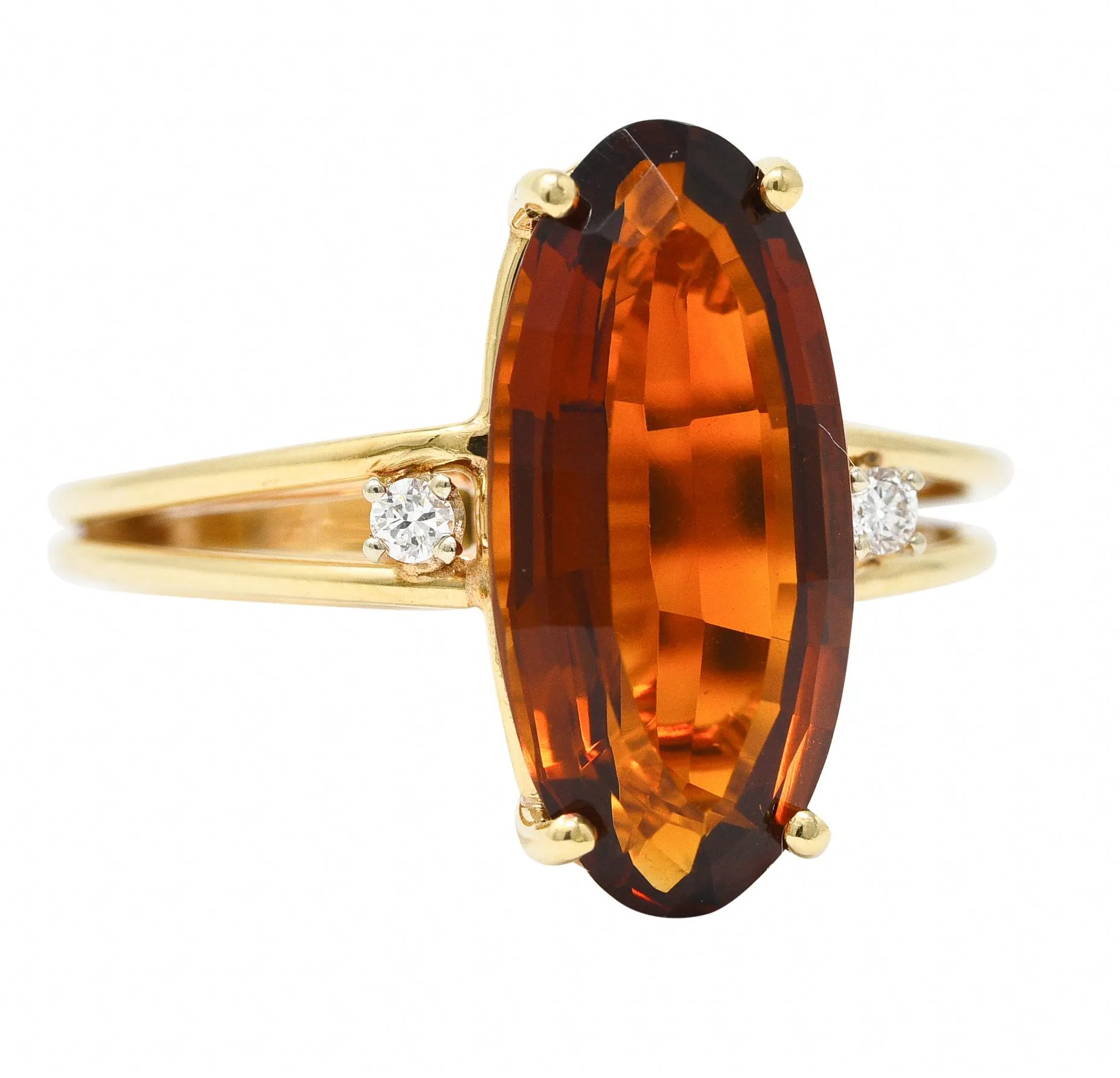 Mid-Century 4.68 CTW Oval Cut Citrine Diamond 14 Karat Yellow Gold Wire Vintage Cocktail Ring
