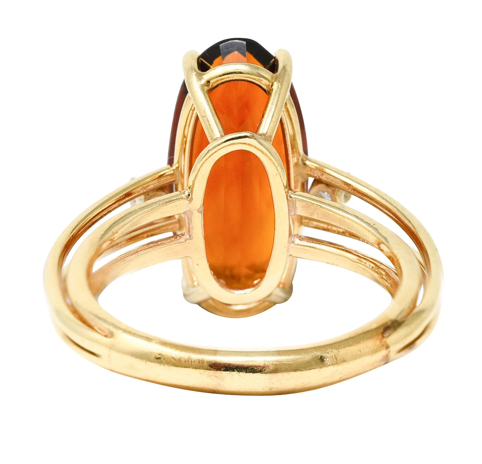 Mid-Century 4.68 CTW Oval Cut Citrine Diamond 14 Karat Yellow Gold Wire Vintage Cocktail Ring