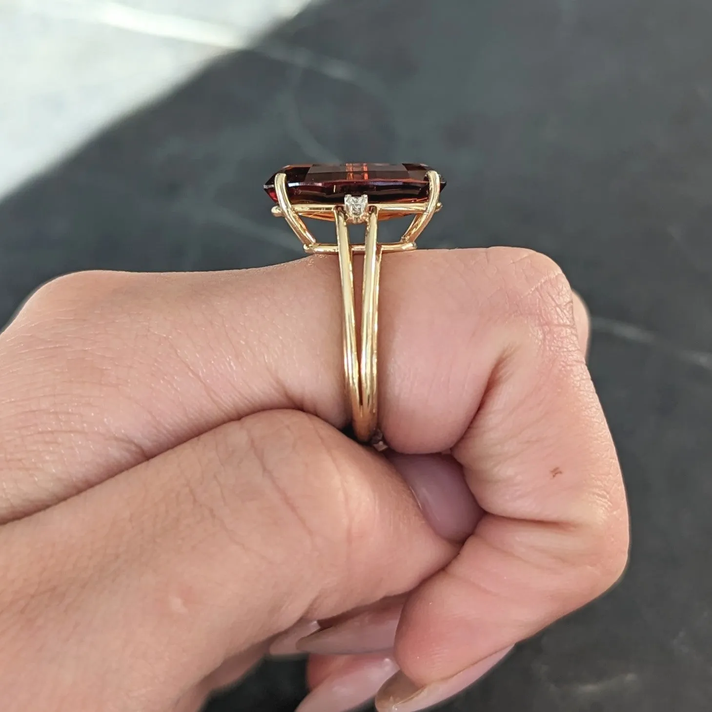 Mid-Century 4.68 CTW Oval Cut Citrine Diamond 14 Karat Yellow Gold Wire Vintage Cocktail Ring