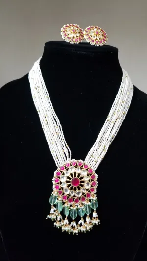 Mid Length Pachi Kundan Pearl Maala With Gold Plating