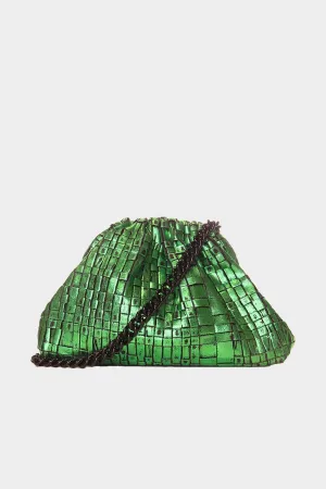 Mini Game Ribbon Laminated Clutch in Emerald