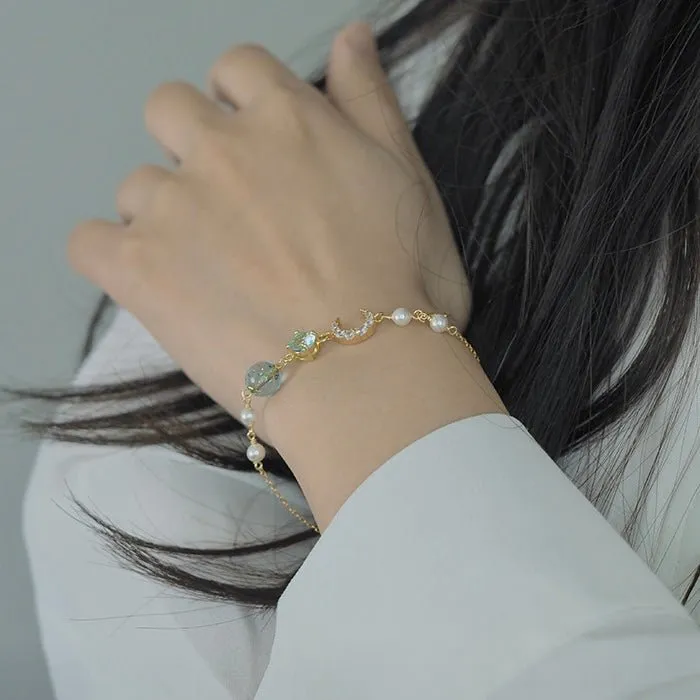 Moon and Star Bracelet (Solid Silver)