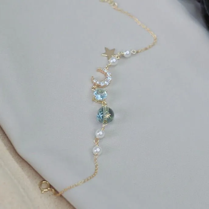Moon and Star Bracelet (Solid Silver)