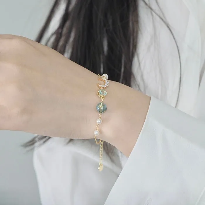 Moon and Star Bracelet (Solid Silver)