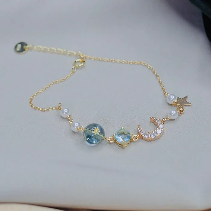 Moon and Star Bracelet (Solid Silver)