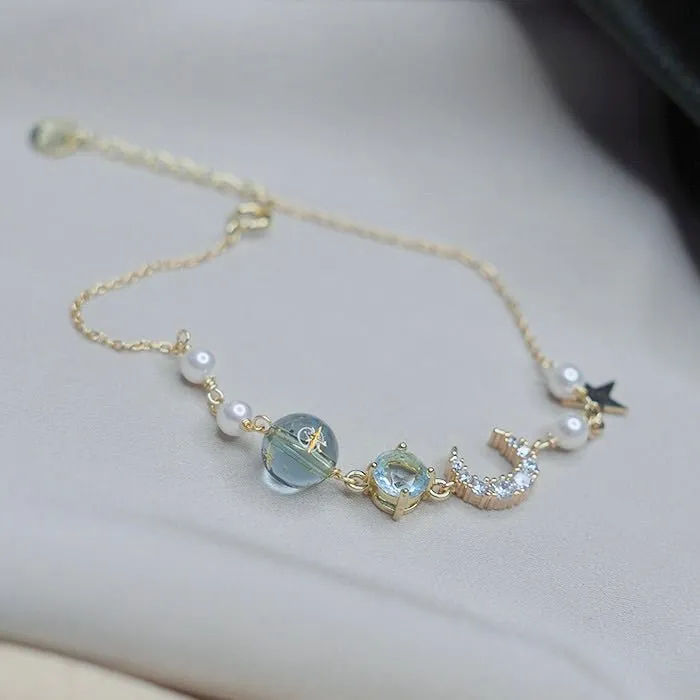 Moon and Star Bracelet (Solid Silver)