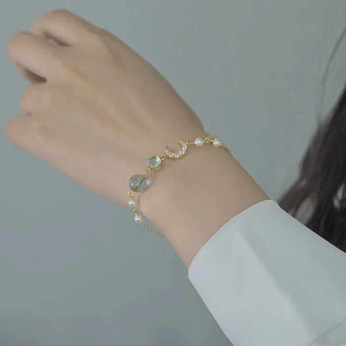 Moon and Star Bracelet (Solid Silver)