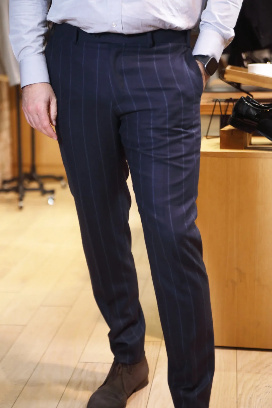 Navy Chalkstripe Flannel Premium Pants