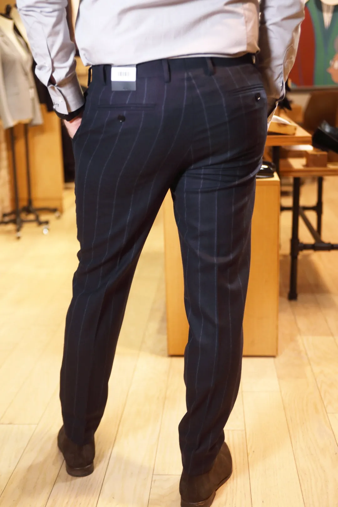 Navy Chalkstripe Flannel Premium Pants