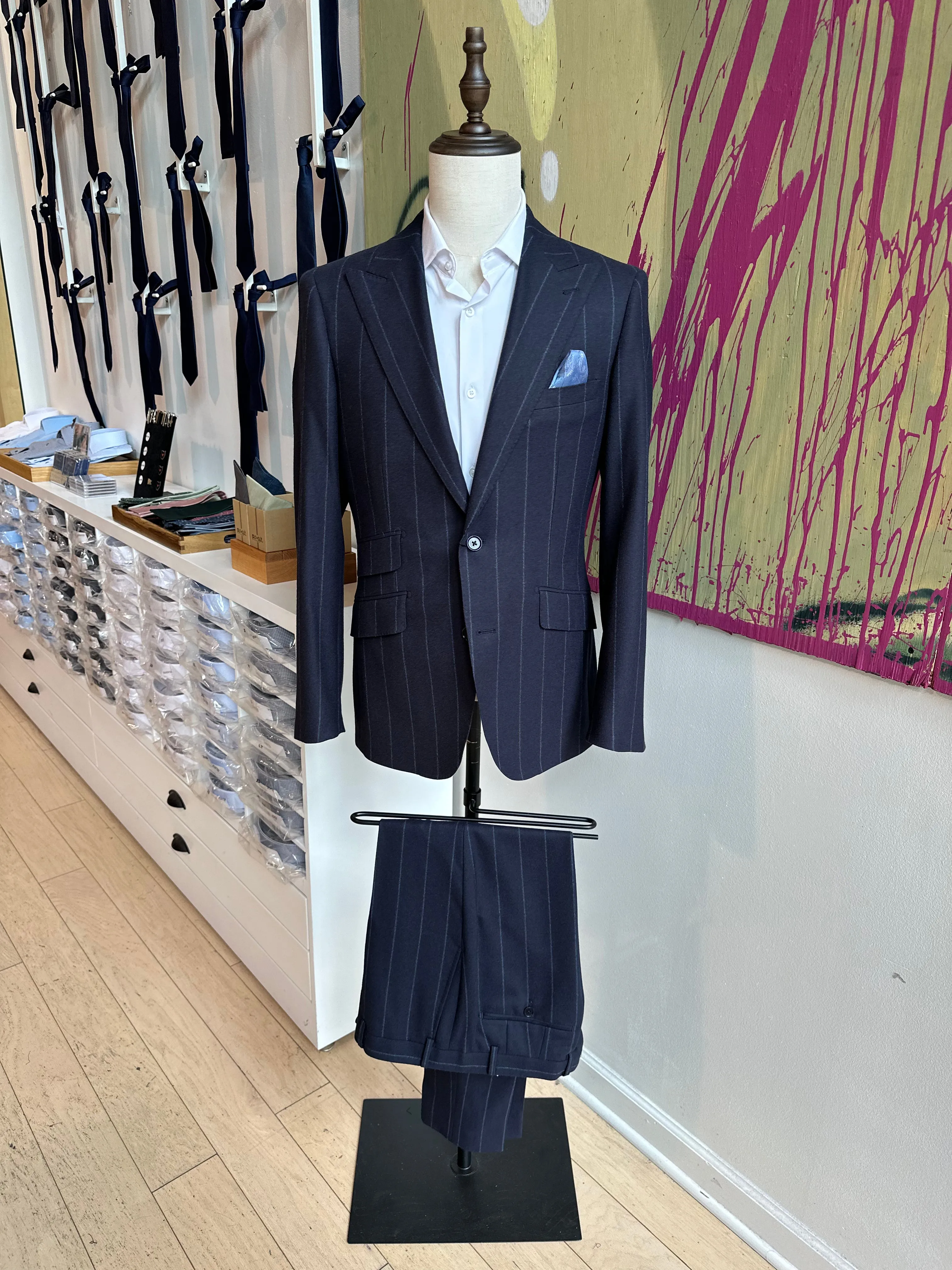 Navy Chalkstripe Flannel Premium Pants