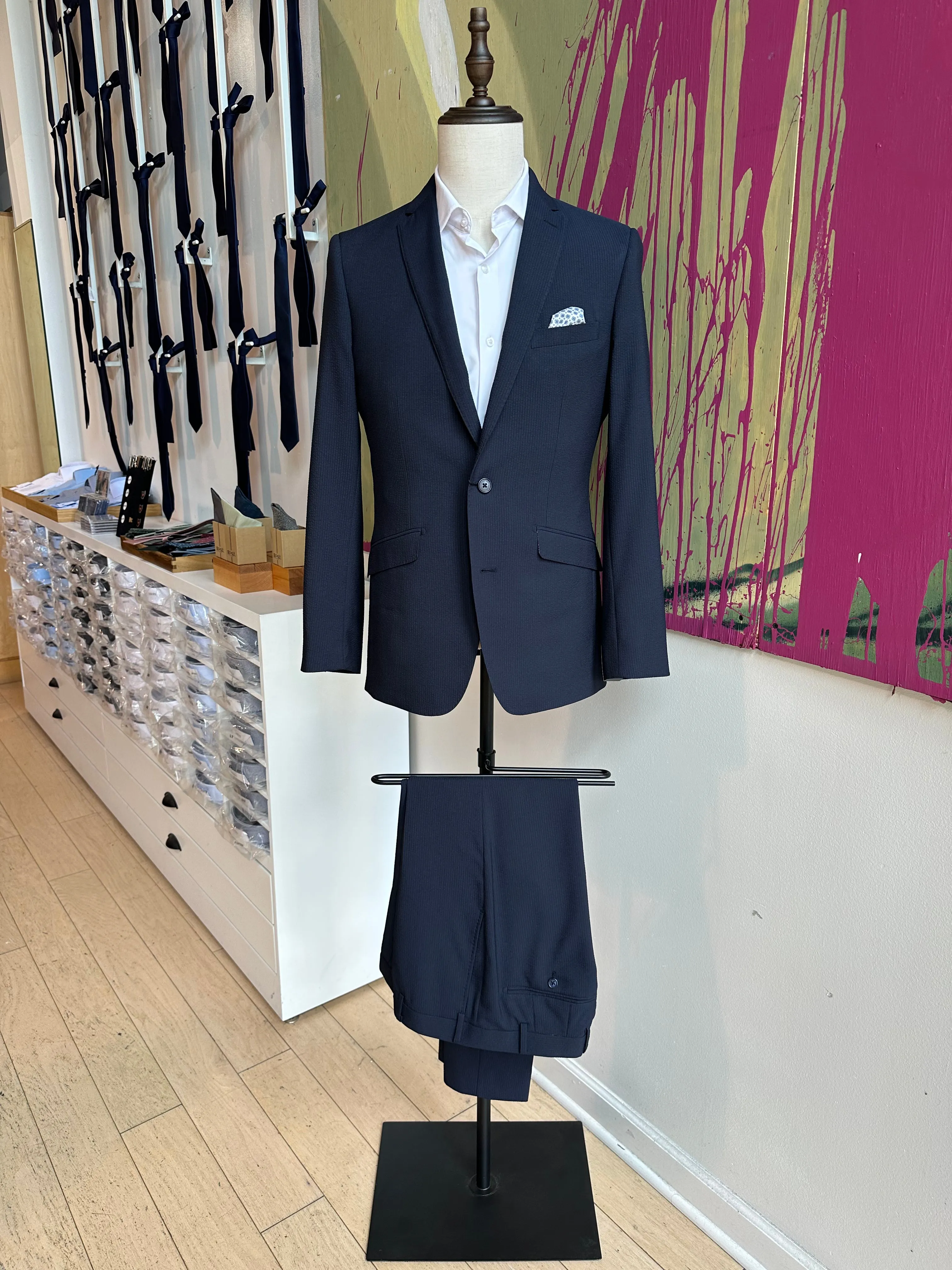 Navy Seersucker Premium Suit Pants