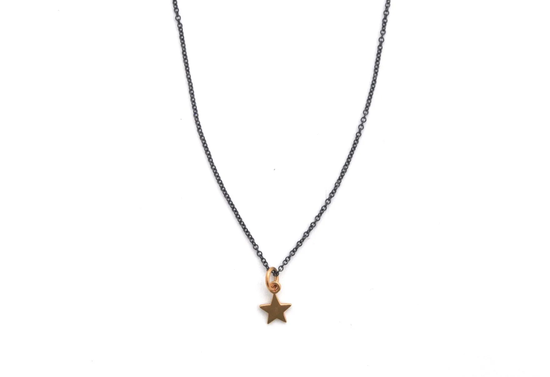 necklace / silver tiny brass STAR charm