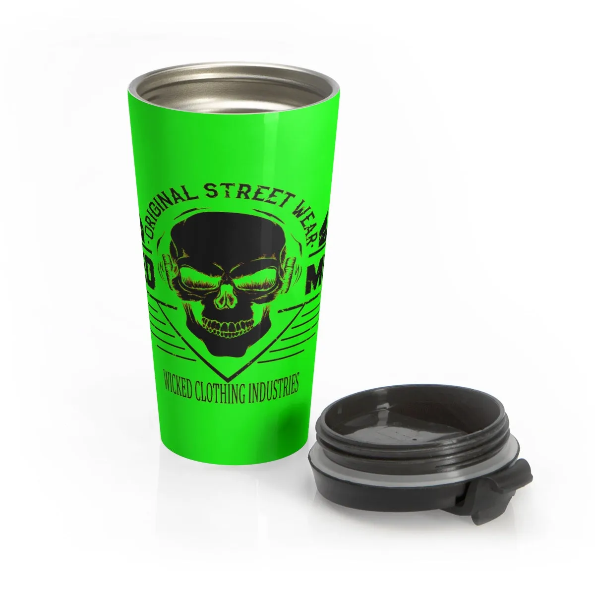Neon Green/ Wicked Music /Stainless Steel Travel Mug