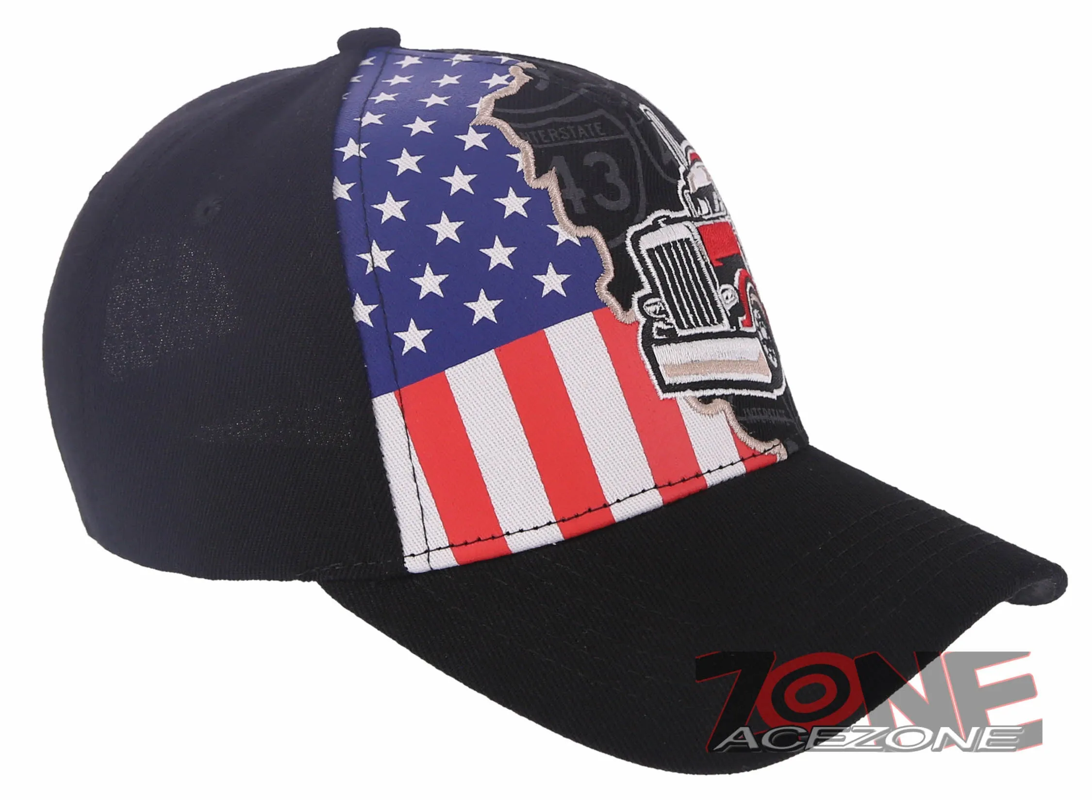 NEW! BIG TRUCK TRUCKER USA FLAG BASEBALL CAP HAT BLACK