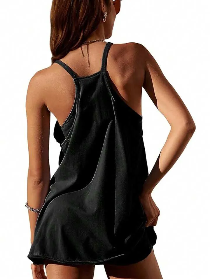 NEW Black SHEIN Sport Easify Two-Piece Look Hooded Sport Dress Sz S
