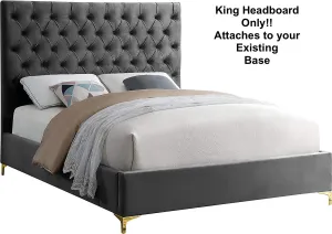 New in box! Meridian Furniture Cruz Collection Modern Contemporary Velvet Upholstered High Headboard, Grey, KING! Attaches to your existing base!