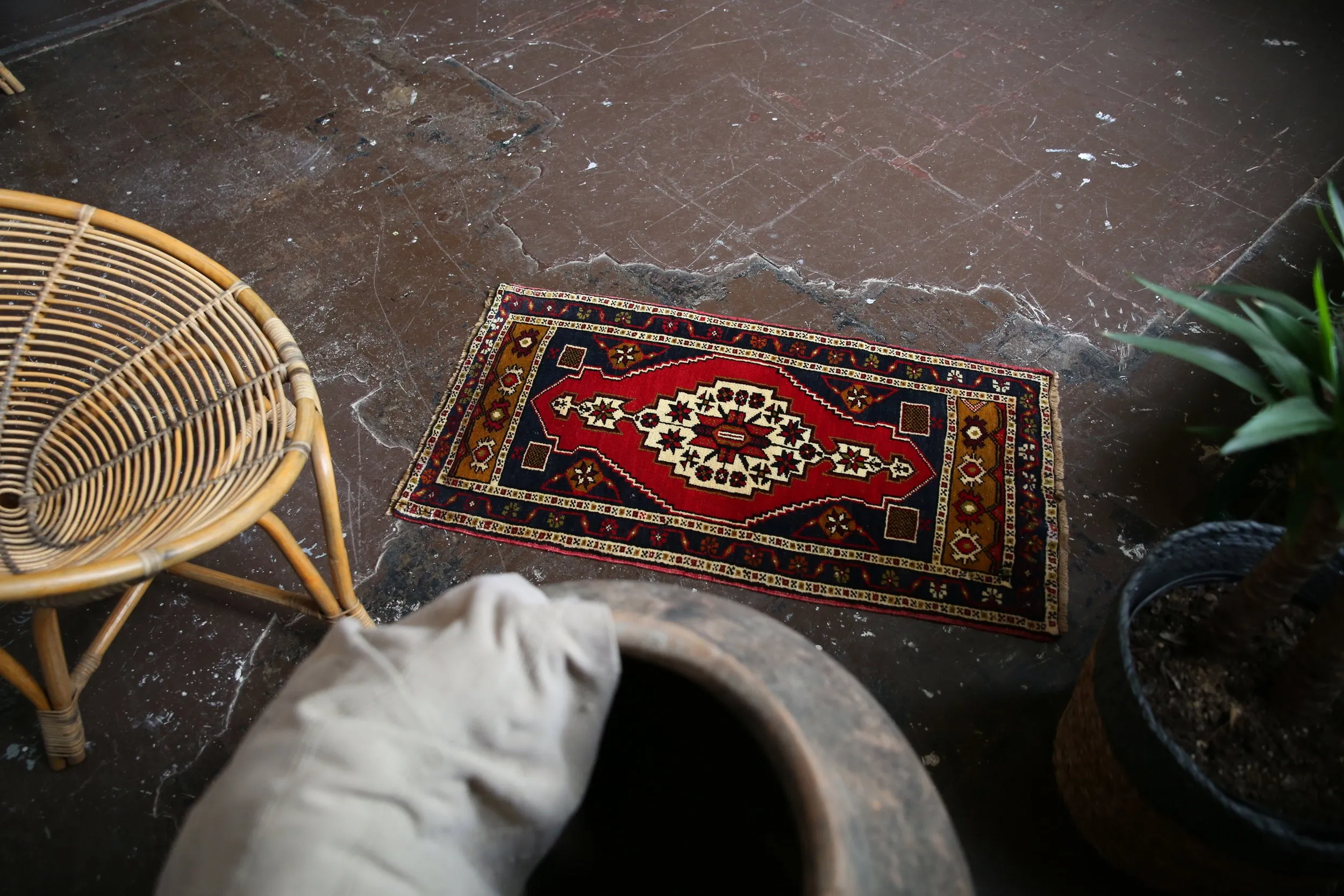 Old Mini Turkish Rug 1.10x3.7ft