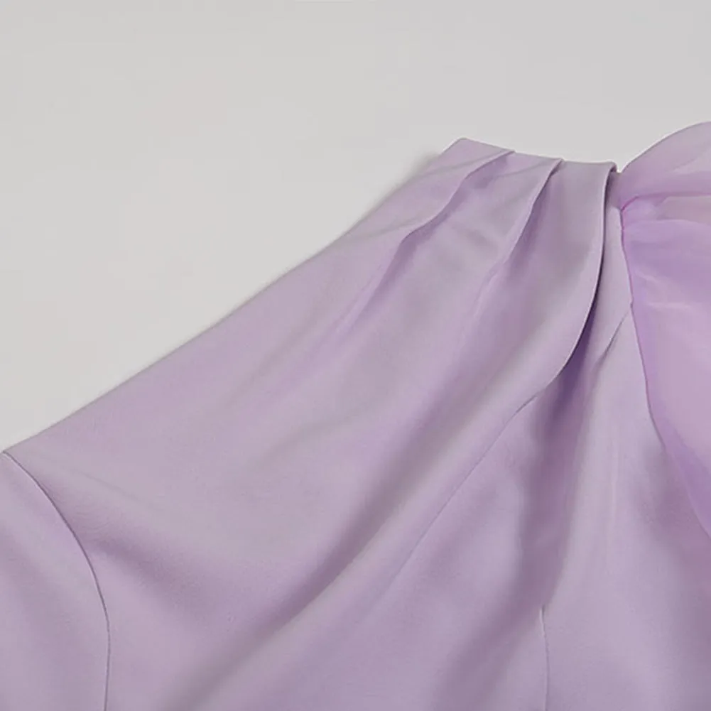 One Shoulder Long Sleeve Tulle Midi Dress KLYF915