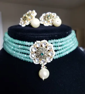 Pachi Kundan Beads Choker Set With Gold Plating
