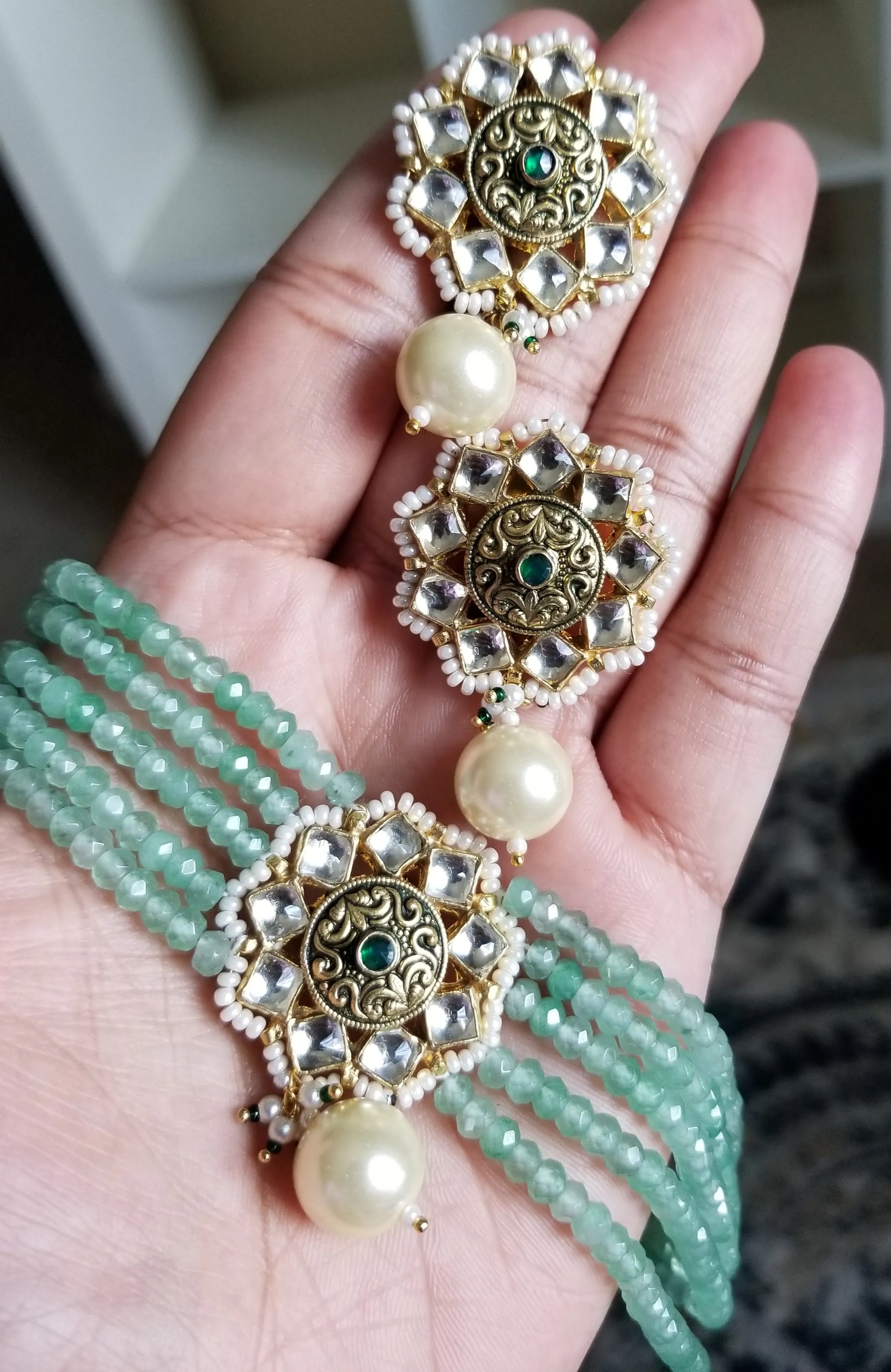 Pachi Kundan Beads Choker Set With Gold Plating