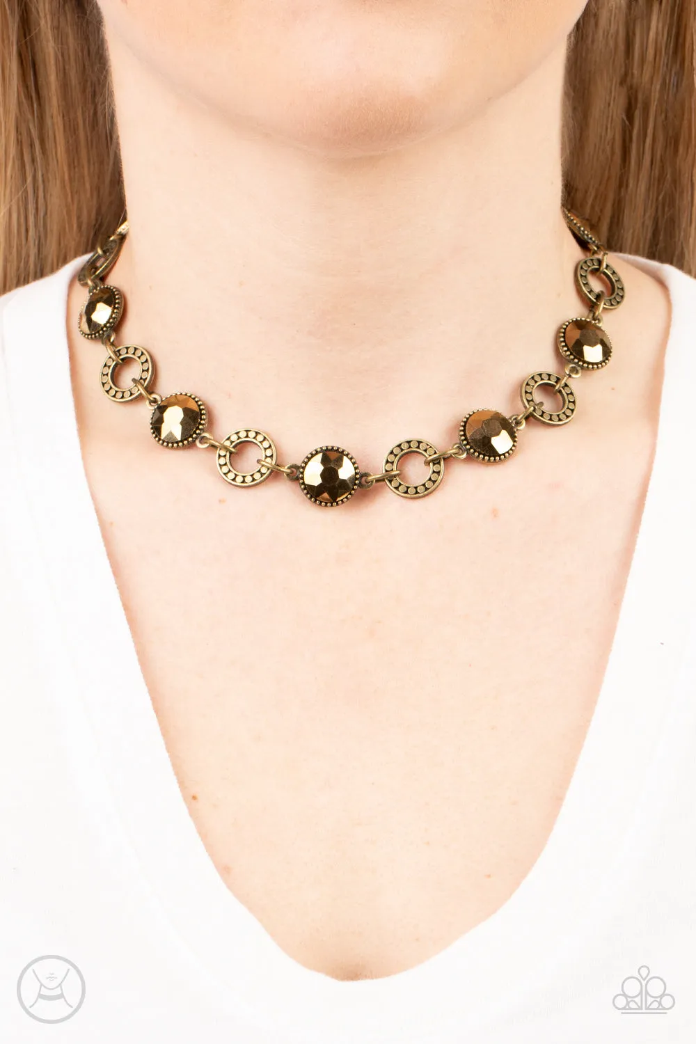 Paparazzi Rhinestone Rollout Necklace Brass