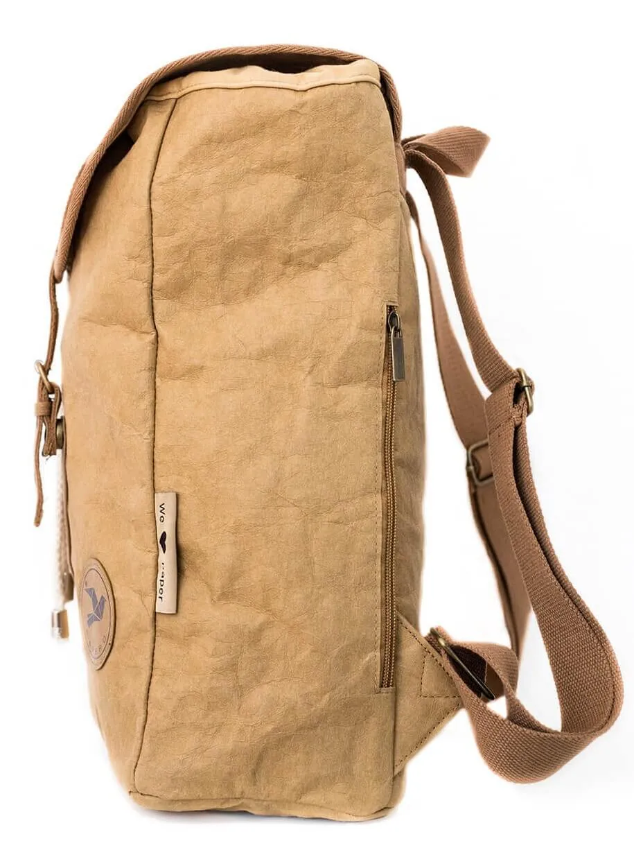PAPERO Rucksack OWL aus Kraft Papier 13 L leicht, reißfest und wasserfest vegan, nachhaltig