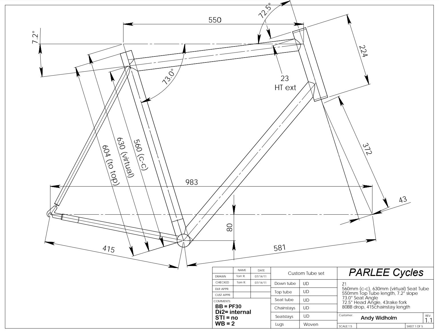 PARLEE Z-1 Rim Brake Custom Frameset