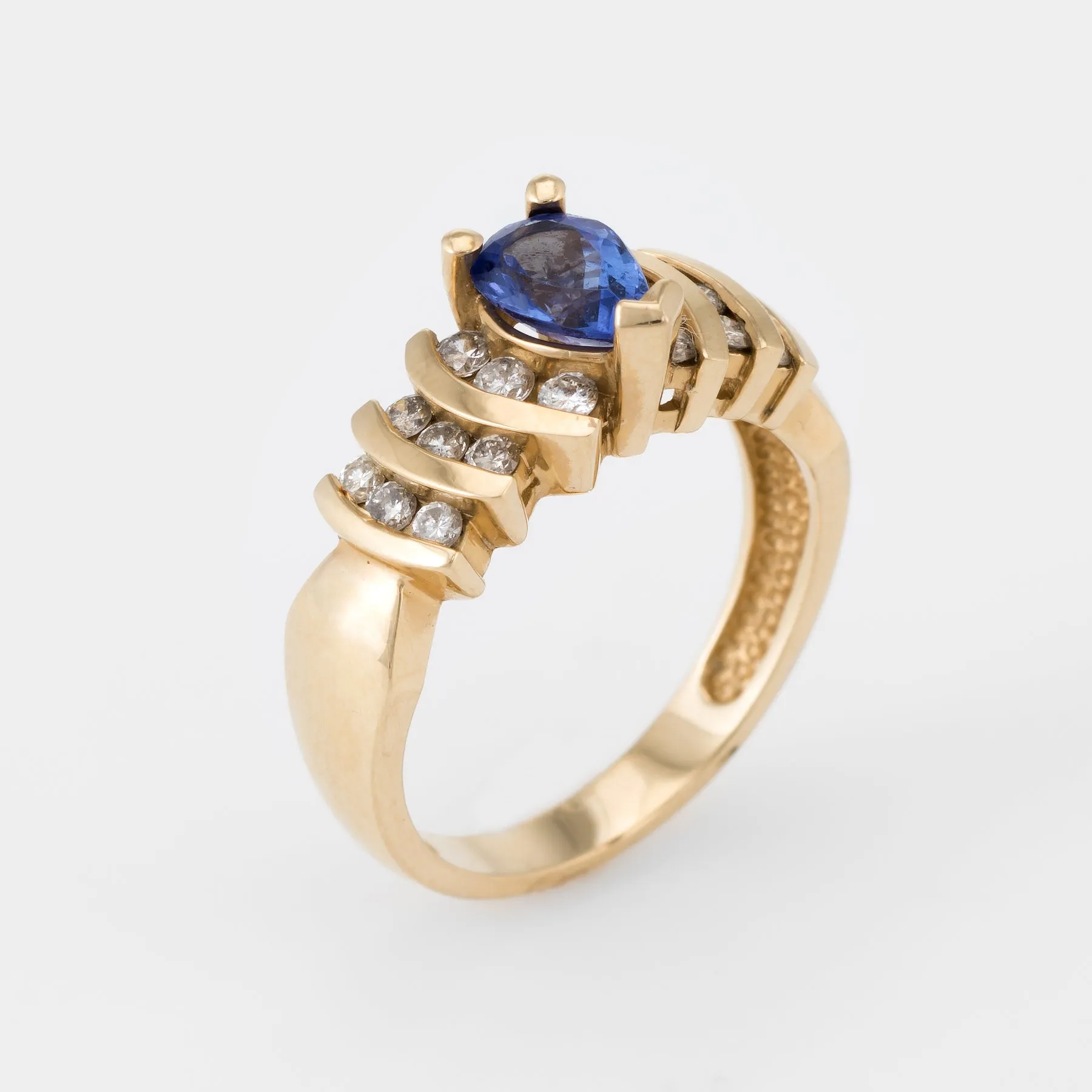 Pear Cut Tanzanite Diamond Ring Vintage 14k Yellow Gold Estate Fine Jewelry Sz 7