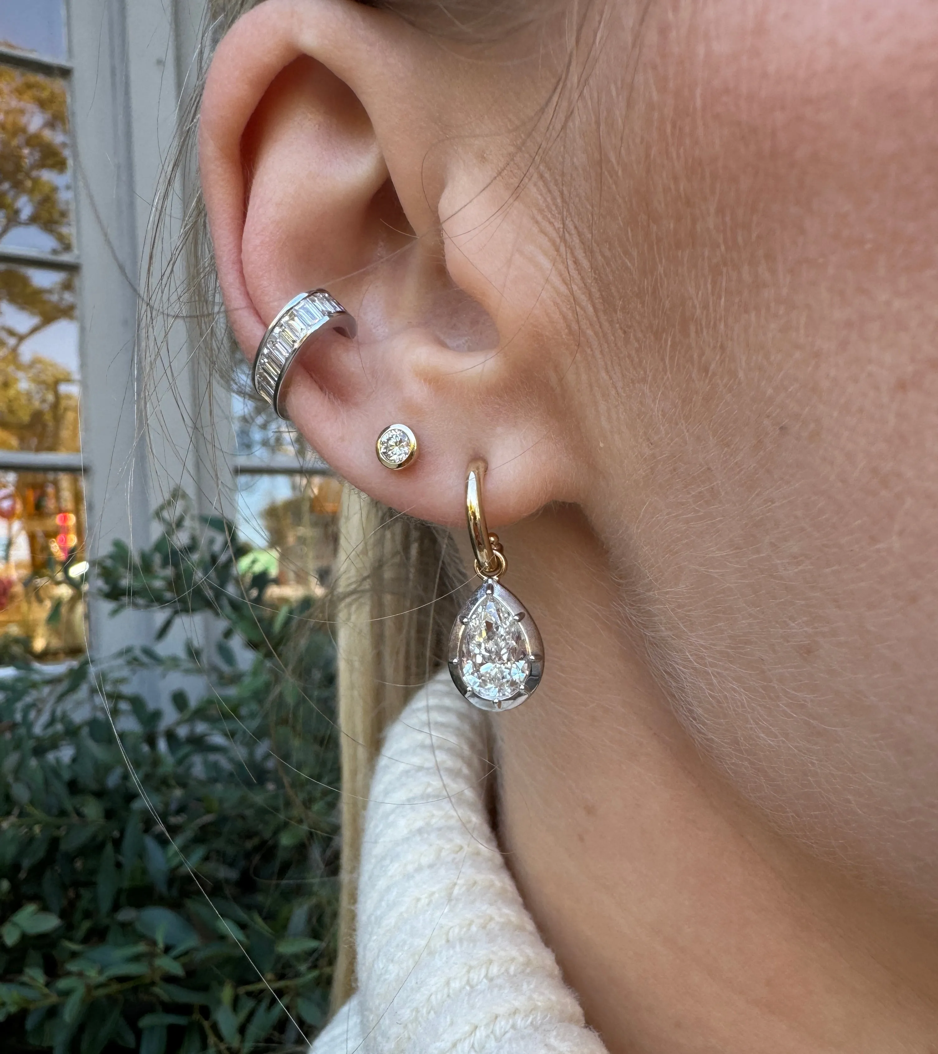 Pear Diamond Bezel Drop Earrings
