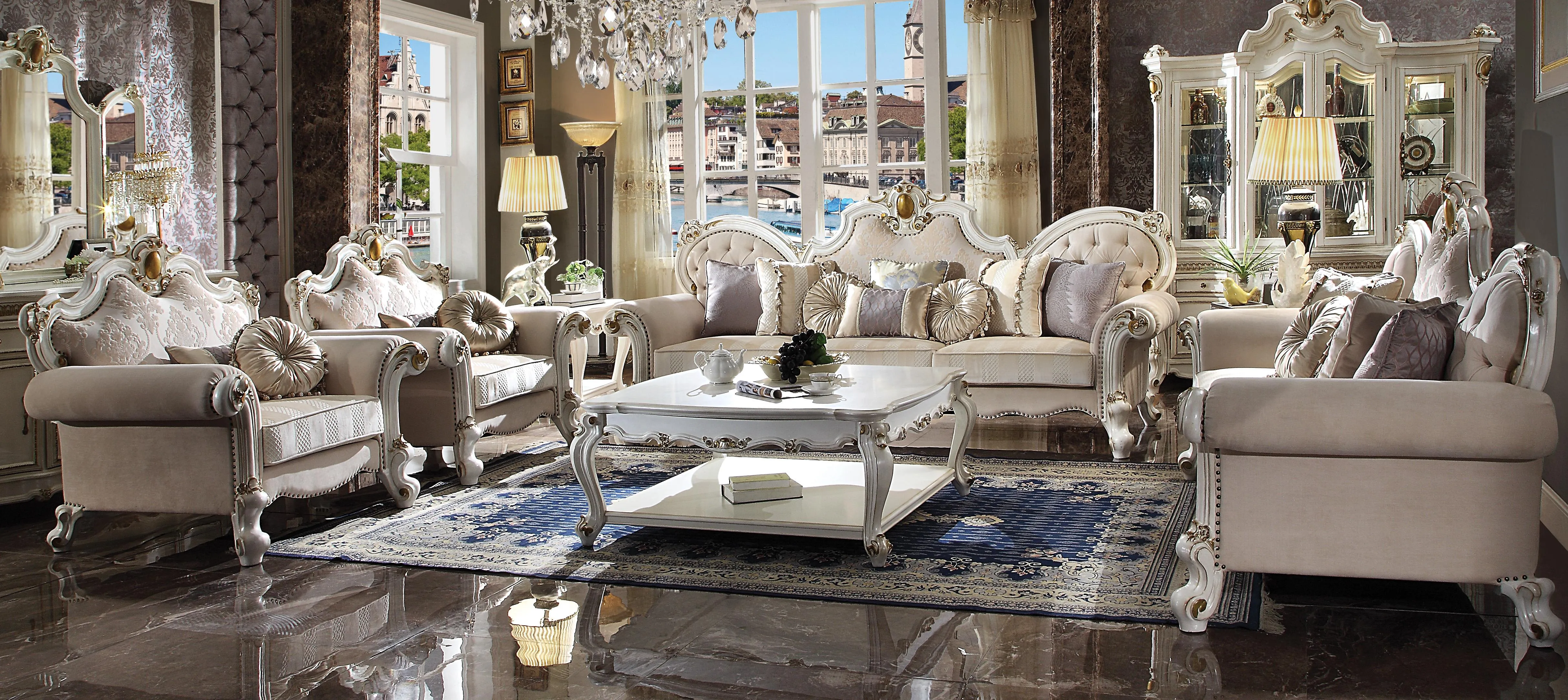 Picardy Fabric & Antique Pearl Oversized Sofa