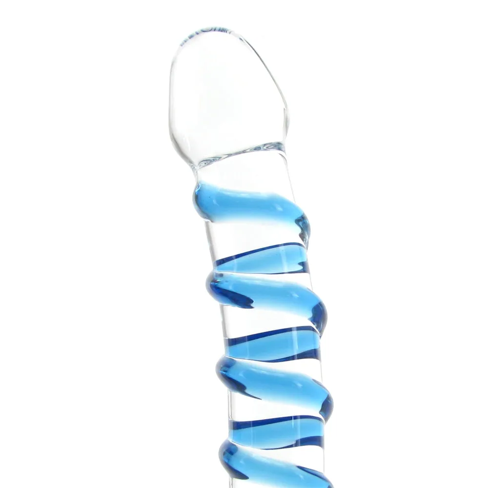 Pipedream Icicles No. 5 Curved Ribbed 7 in. Glass Dildo Blue/Clear