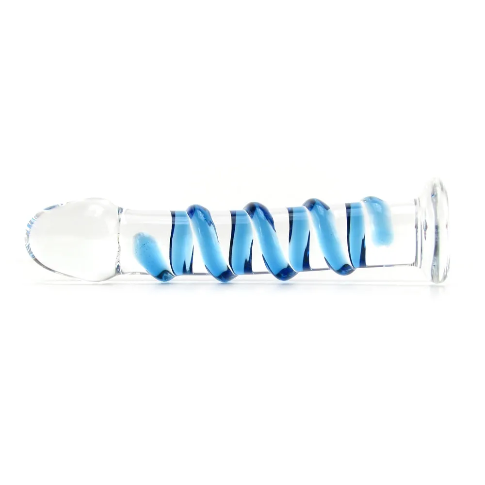 Pipedream Icicles No. 5 Curved Ribbed 7 in. Glass Dildo Blue/Clear
