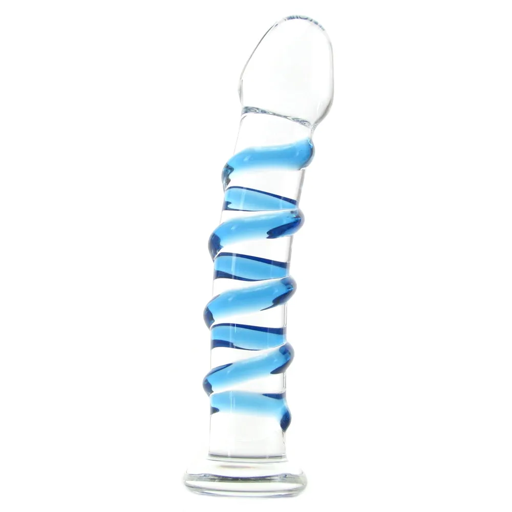 Pipedream Icicles No. 5 Curved Ribbed 7 in. Glass Dildo Blue/Clear