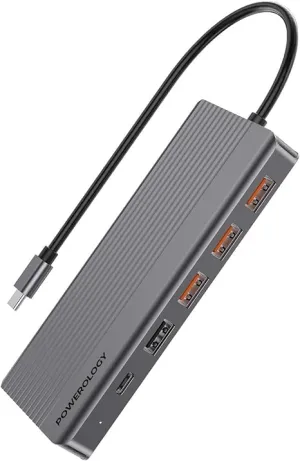 Powerology 12 in 1 Dual Hdmi & DP 4K USB-C Hub Ethernet 10Gbps Data Transfer