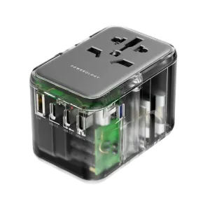 Powerology Universal Multi-Port Travel Adapter  With 4 Type-C Grey