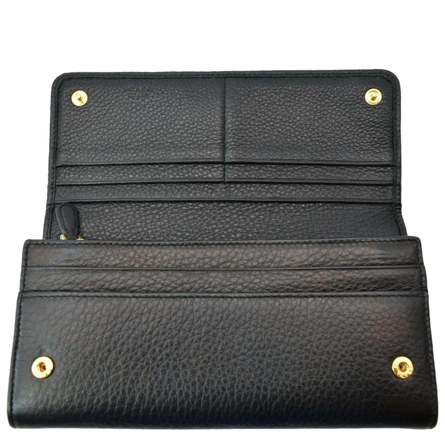 PRADA Continental Flap Leather Long Wallet Black