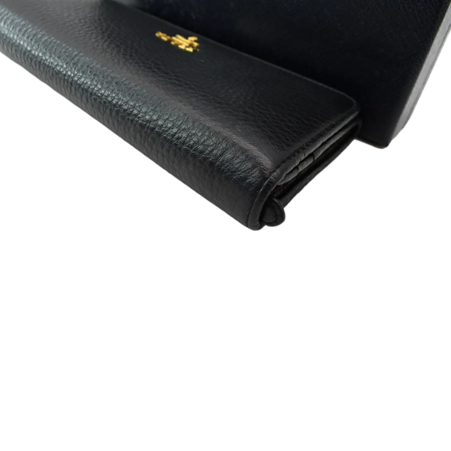 PRADA Continental Flap Leather Long Wallet Black