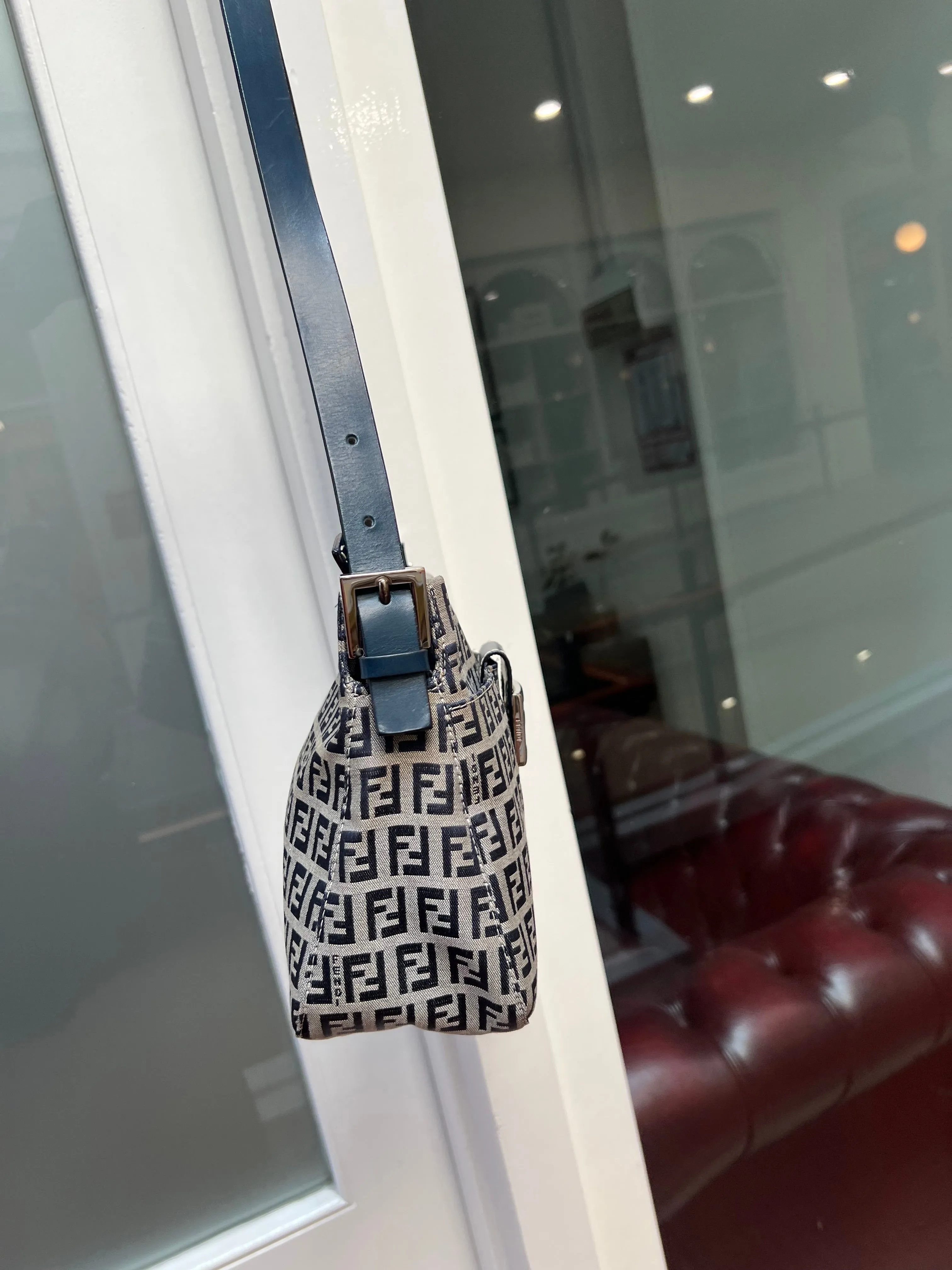 Pre-loved Fendi Monogram FF Mama Forever Baguette Flap Navy Blue