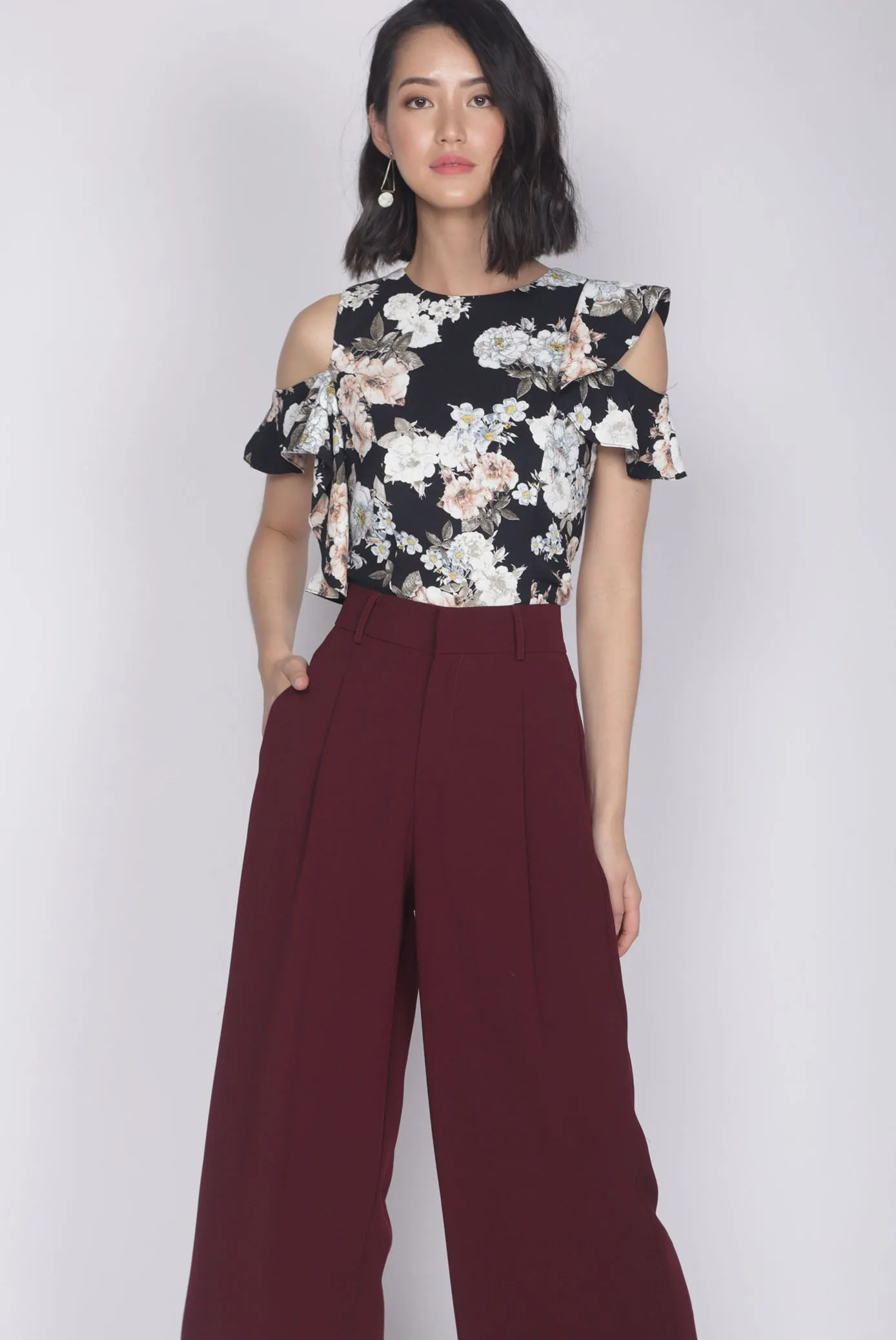 *Premium* Christie Ruffle Floral Top In Black