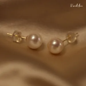 Premium Freshwater Pearl Studs Solid 18K Gold Post