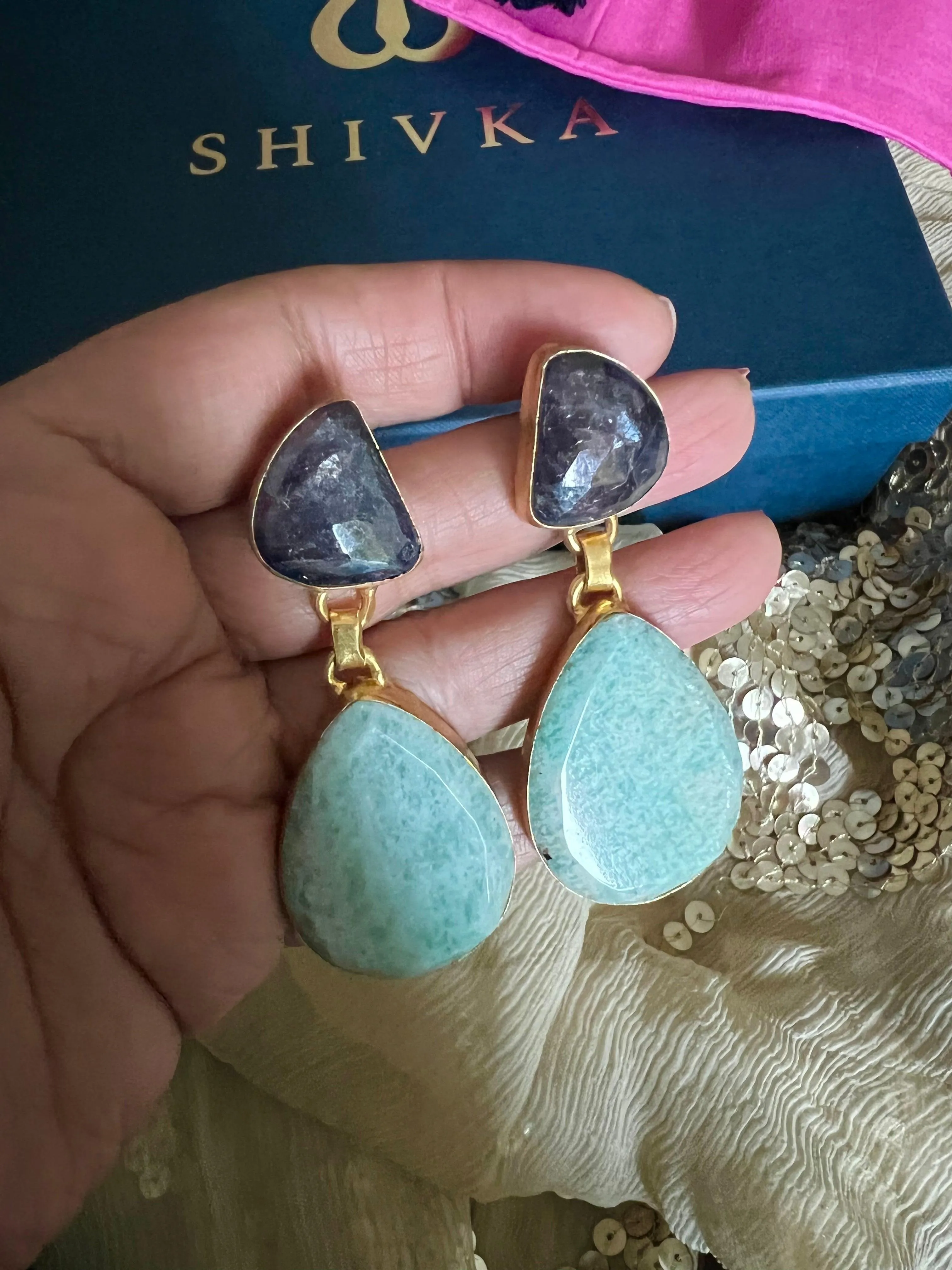 Premium Sapphire and Amazonite Earrings
