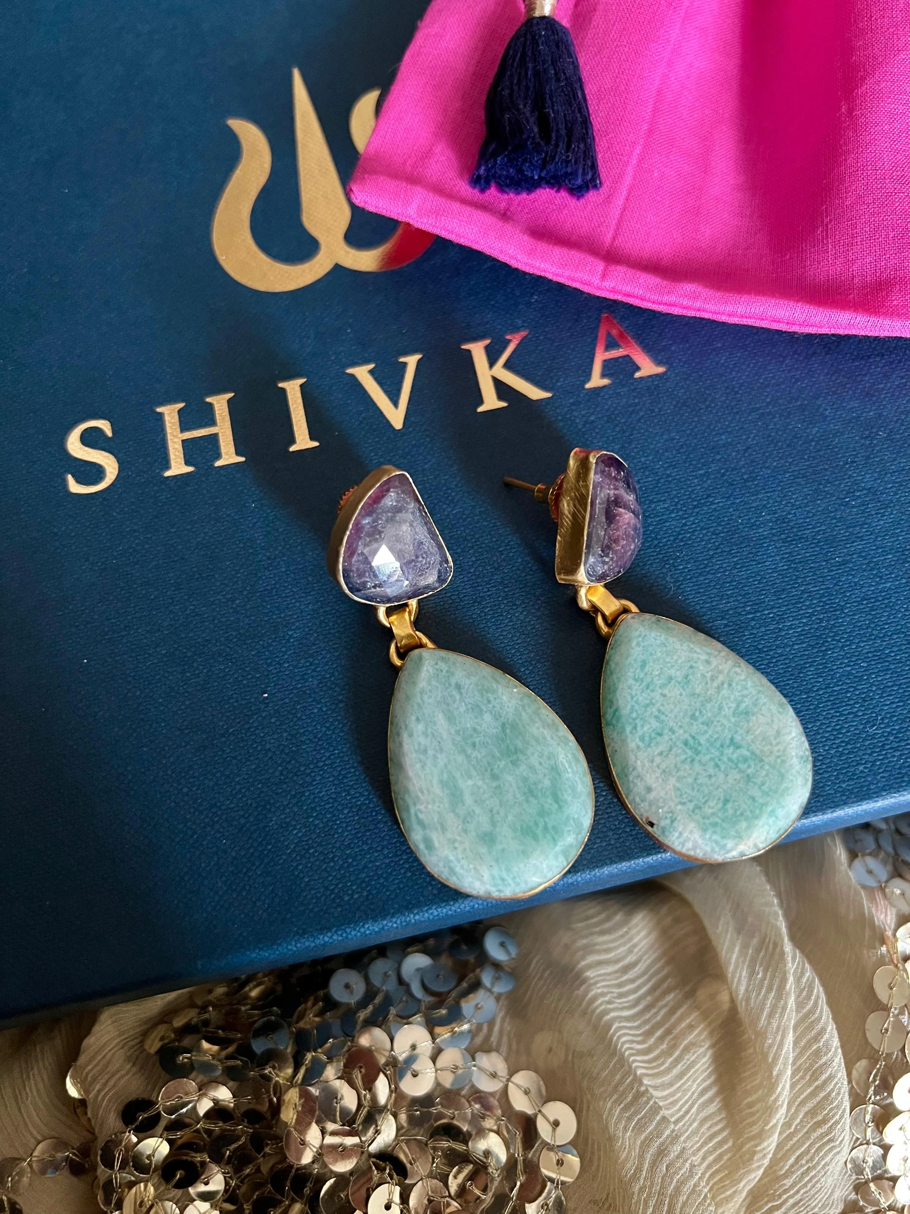 Premium Sapphire and Amazonite Earrings