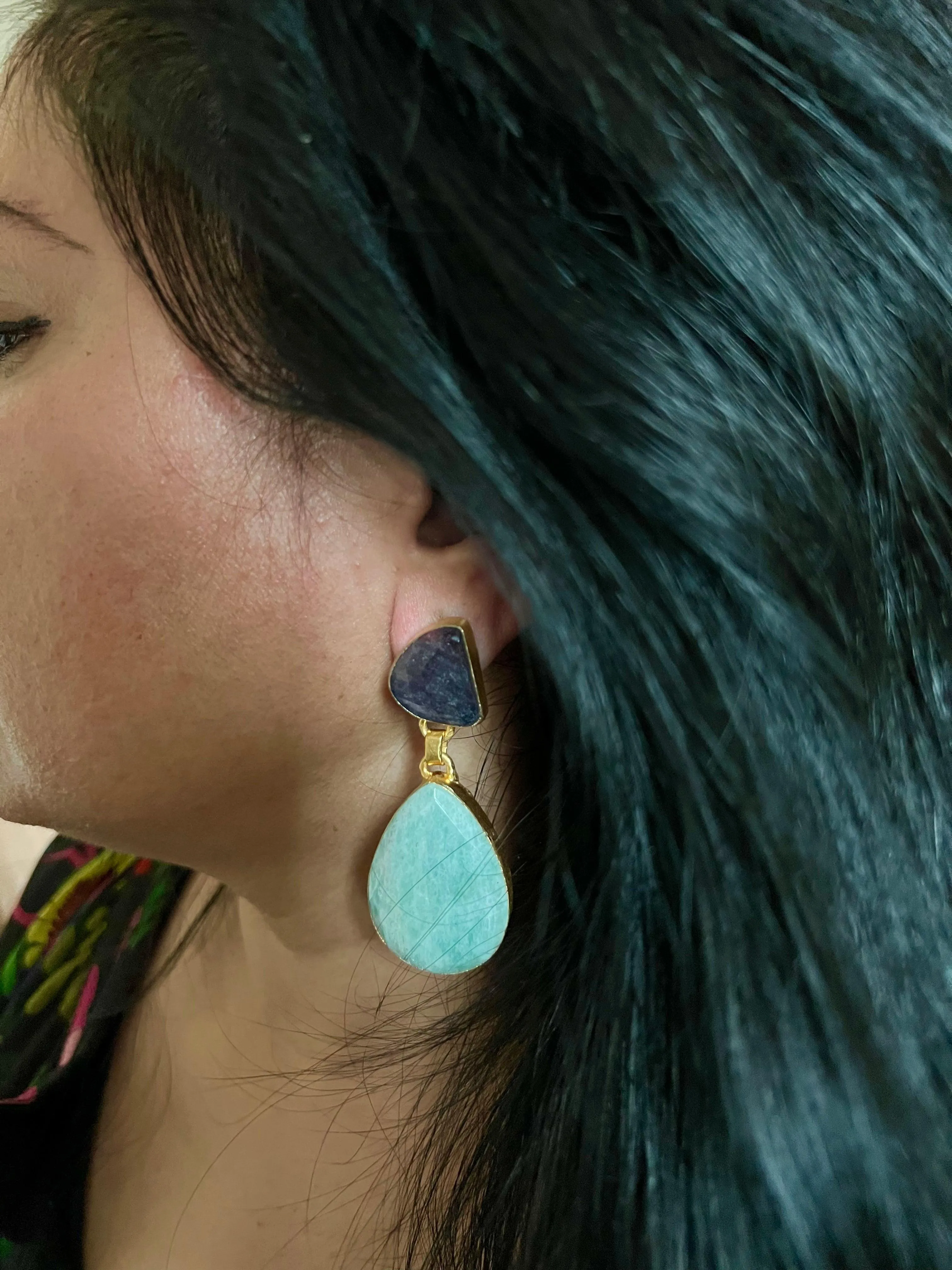 Premium Sapphire and Amazonite Earrings
