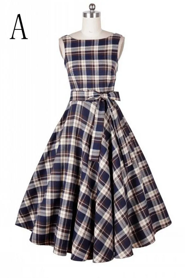 Pretty Simple Plaid Sleeveless Elegant Vintage Dress For Girls V4