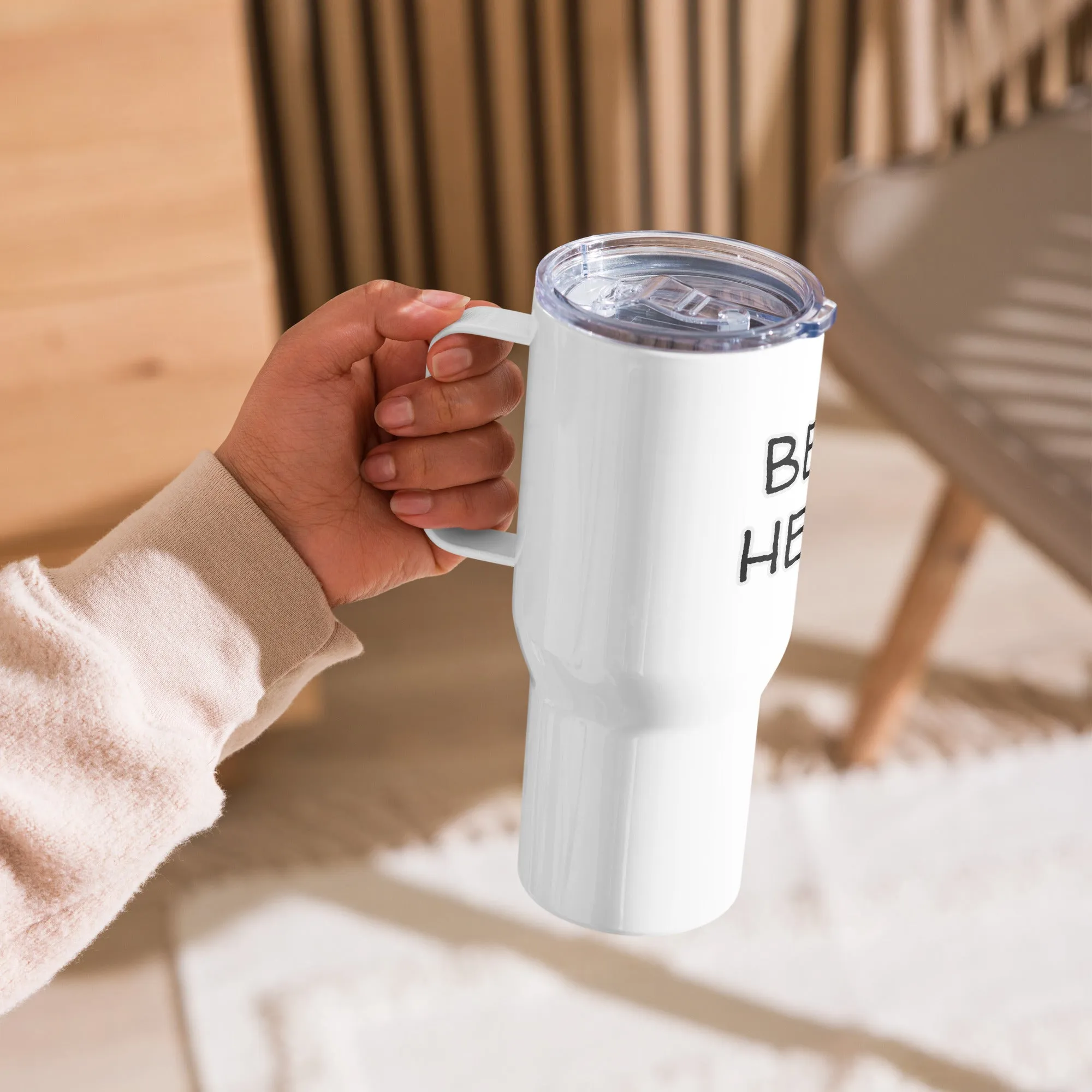 "Beer Helps" Travel mug with Handle